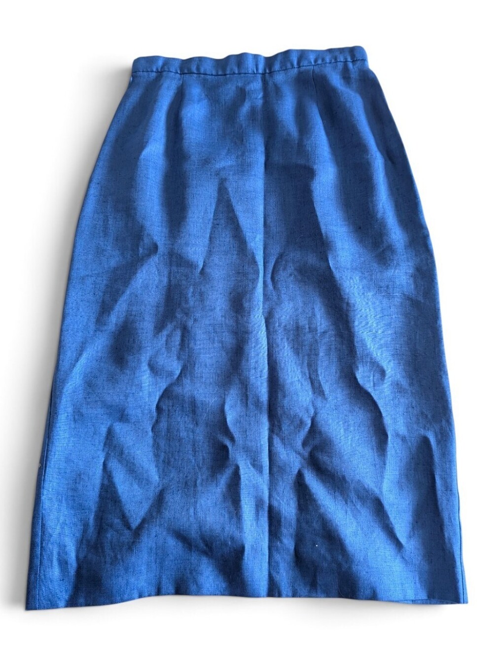 VTG 90s 100% Linen Lined Column Midi Skirt Royal Blue Made in USA 12 Coastal Boh